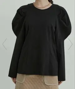 VIS 美品 【洗える】長袖タックボリュームスリーブカットソー　ブラック