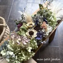 18 ✽*ボタニカルなドライフラワーガーランド✽*横長スワッグ58cm ✽*