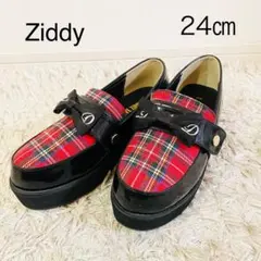 美品　Ziddy ローファー　ブーツ　24㎝　チェック柄　厚底　靴　クリスマス