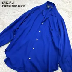 SPECIAL 90s ポロラルフローレン 開襟 シャツ レーヨン 4 美品 青