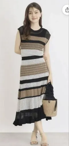 透かし編み　ニットワンピース　ロングワンピース　裏地付き　INDEX