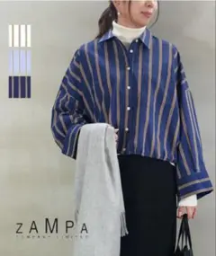 ZAMPA ネイビー×ゴールドストライプシャツ