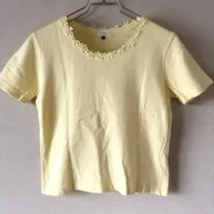 Otto オットー 半袖 カットソー Tシャツ M イエロー花柄刺繍 レース襟のサムネイル