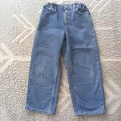 GU ライトブルー デニム 裏起毛ワイドパンツ　size140