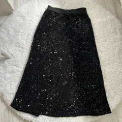 スパンコール ブラック ロングスカート