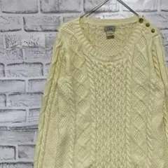 エルエルビーン　ローゲージケーブル編クリーム色ニットセーターレディースS 916