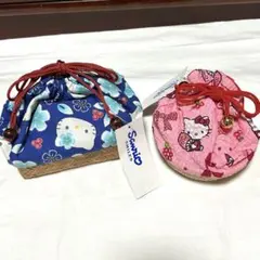 平成レトロ ハローキティ 竹籠 カゴ巾着 和柄 花柄 なでしこ まとめ 