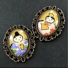 金彩和紙千代紙を使った お雛様のブローチor マグネット 手毬雛 レース枠 S