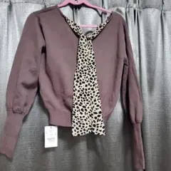 リボン付きブラウンニット フリーサイズ