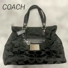 美品　COACH コーチ　ポピー　シグネチャー　トートバッグ　ナイロン　黒