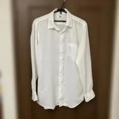 UNIQLO（ユニクロ）ホワイト　白　L プレミアムリネンシャツ（長袖）