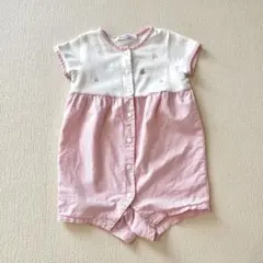 美品★70cm familiar 白×ピンクストライプ 半袖 ロンパース