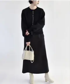 quaranciel: ジャカード カーディガン & キャミ ワンピース セット