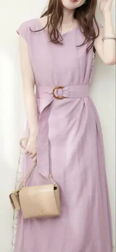 ナチュラルクチュール★Aライン サイドプリーツワンピース WEB限定色ラベンダー