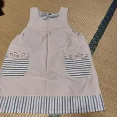 コットン製ベージュストライプエプロン