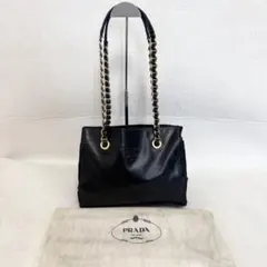 PRADA プラダ チェーン トートバッグ レザー ロゴ ナイロン ブラック 黒