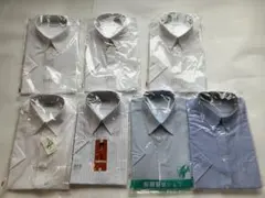 メンズ 半袖 ビジネス シャツ【７枚セット】 青 白 ストライプ柄