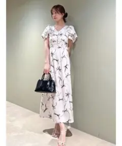 SNIDEL Sustainableリボンプリントワンピース 0