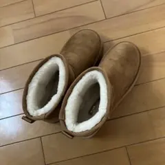 ブラウン スエード ショートブーツ ファー付き