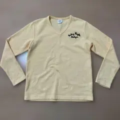 長袖　トップス　ワッフル　刺繍　イエロー　L