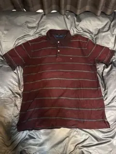 TOMMY HILFIGER XL バーガンディ ストライプ ポロシャツ