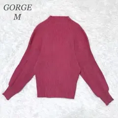 ゴージ リブニット ピンク モックネック 長袖 トップス パフスリーブ M