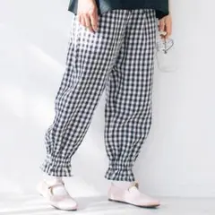 MILK ミルク ギンガムカーゴパンツ レースアップ パンツ ライトブルー