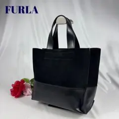 FURLA ハンドバッグ ディバイドイット スエード レザー ブラック