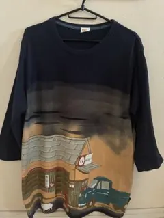 drugstores ドラッグストアーズ　プリント7分袖Tシャツ 濃紺