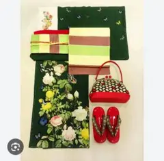 豆千代モダン　二尺袖　薔薇と蝶のワルツ（グリーン）Mサイズのサムネイル