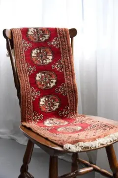 ヴィンテージラグ　トライバルラグ　パキスタン（95×33cm）赤　茶　オレンジ