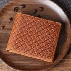 革　二つ折り財布 高級レザー仕様 茶ブラウ