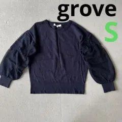 groveネイビー レースバルーンスリーブニット S