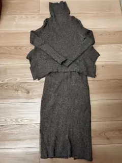 本日限定値引きCECILMcBEEリブ編み グレー セットアップ Mサイズ