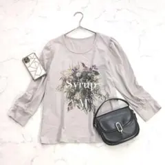 シロップ/長袖カットソー花柄プリントMコットン100ロングTシャツくすみカラーのサムネイル