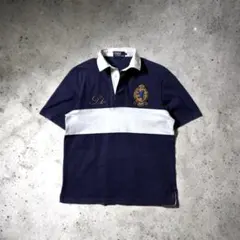 古着 POLO ポロ ラルフローレン ポロシャツ L ネイビー ホワイト