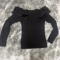 earth music&ecology レース付き黒ニット