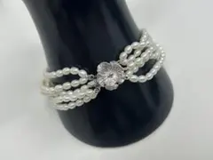 淡水パール風 3連ブレスレット フラワーモチーフ シルバー金具 上品 エレガント