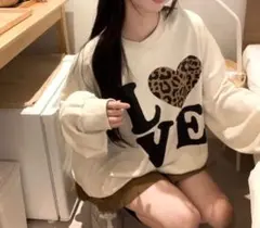 オーバーサイズトレーナー ハート レオパード柄