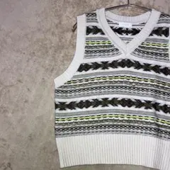 ローリーズファーム Vネックジャガードネオンベスト F アイボリー シュート丈