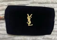 YSL イヴ・サンローラン　ベロア化粧ポーチ　刺繍ロゴ　ノベルティ