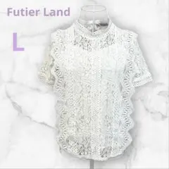 フューティアランド ブラウス 半袖 レース ハイネック ホワイト L 上品 新品