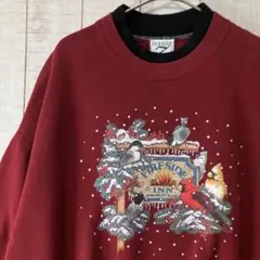 古着　長袖　スウェット 裏起毛　プリント　アメカジ ダサカワ　ゆるだぼ