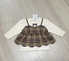 【新品】チェック柄リボン付きトップス90cm