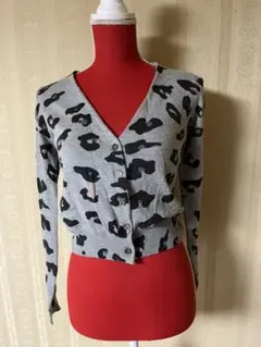 レオパード　ヒョウ柄　グレー　ピンク　ショート　カーディガン　タグ付き