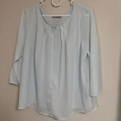 水色 パール装飾 七分袖ブラウス Lサイズ