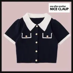 NICE CLAUP ナイスクラップ 金ボタン配色衿ニットトップス バイカラー
