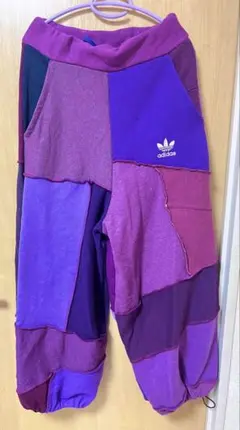 adidas リメイクパンツ 紫系　再構築　スウェット　古着