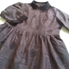 着物リメイク＊ピンタックワンピース＊焦げ茶地の幾何学模様