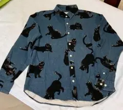 CIAO 長袖シャツ 猫柄 ブルー Mサイズのサムネイル